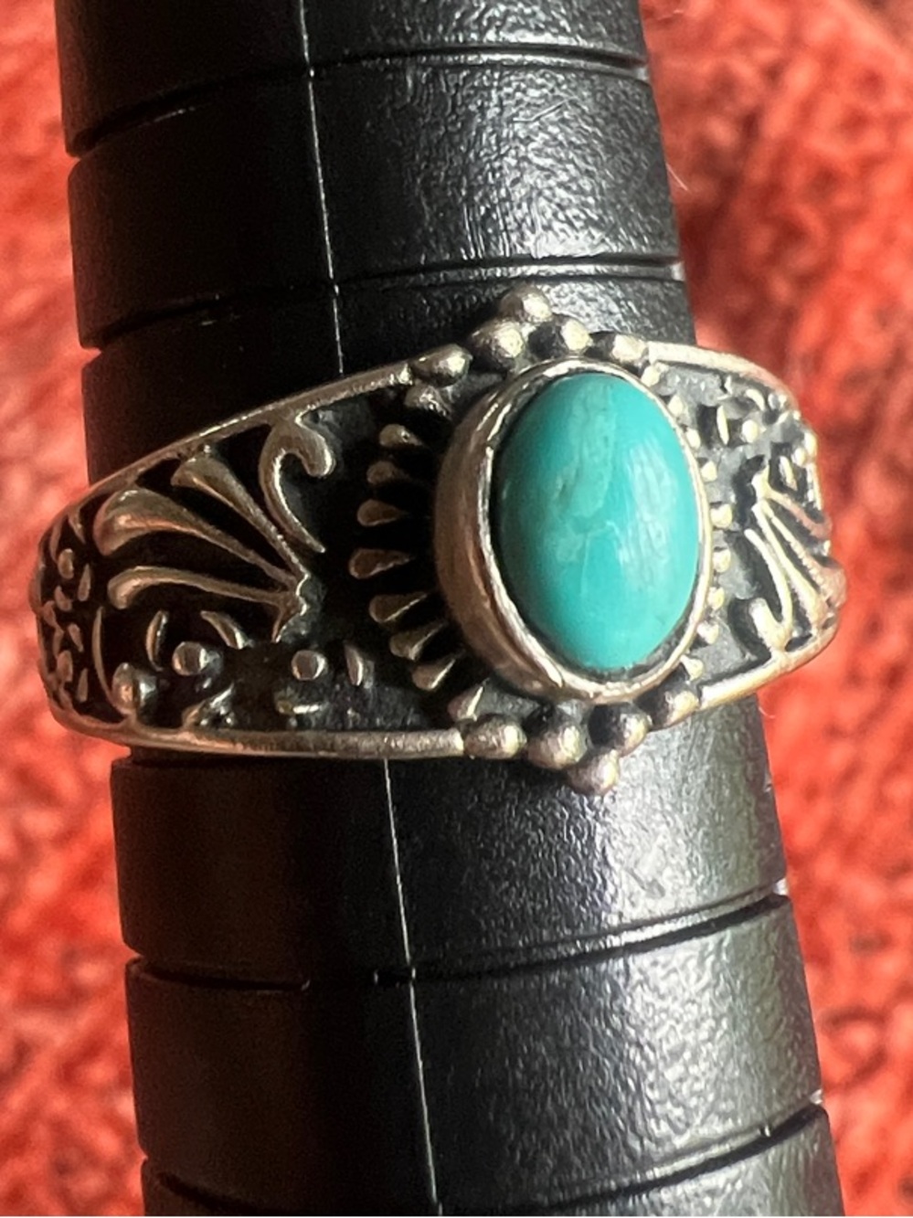 Turquoise Cabochon Floral Sterling silver ring